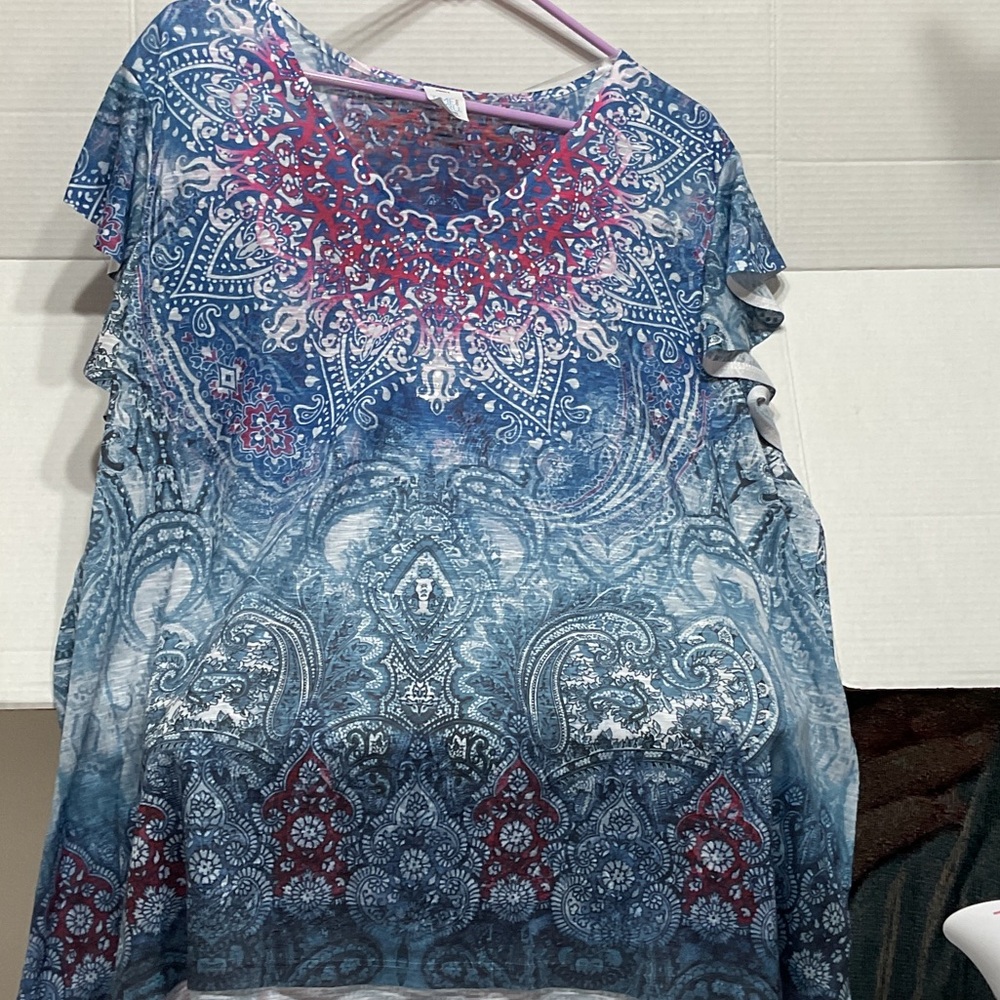 Time and Tru Blue and Red Paisley Blouse